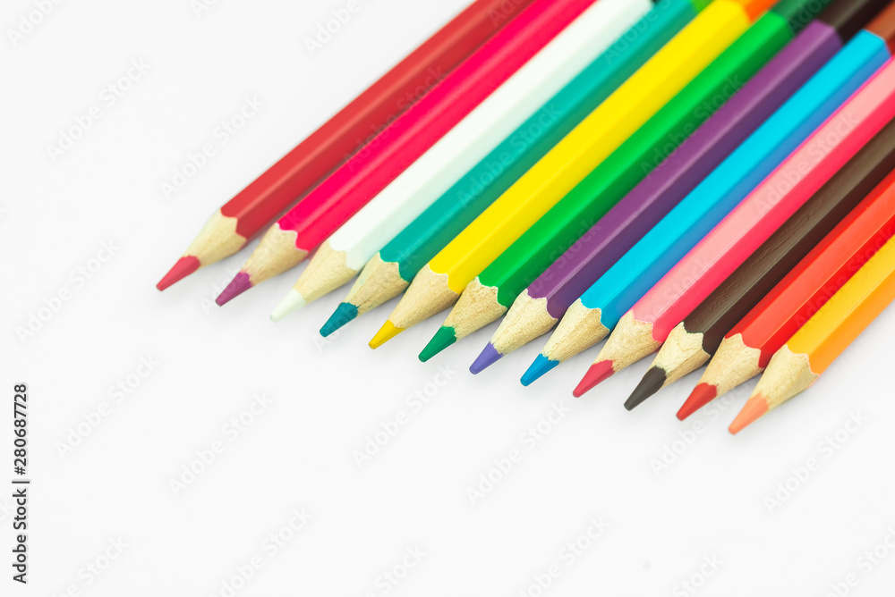 Multicolored pencil on white background Multicolored pencil on white background