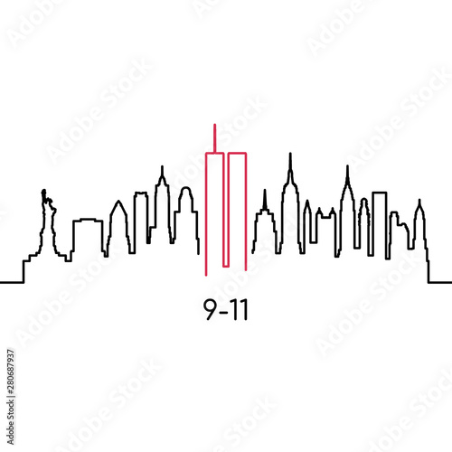 New York linear silhouette. Vector design template for USA Patriot Day 9/11.