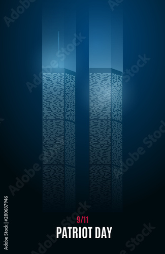 World Trade Center NYC. 9/11 Twin towers vector illustration. Remembers day background.