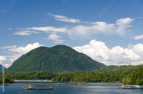 View of Lone Cone mountain across the Sound from Tofino pier