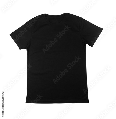 Black t-shirt, clothes on isolated white background.