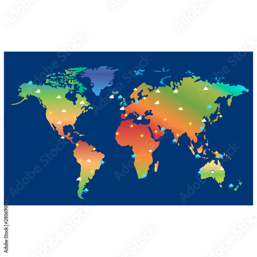 weather map of the world. the weather in the world. precipitation map. vector illustration