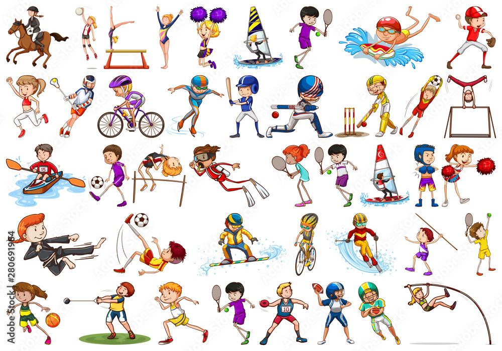 Sport activities by boys, girls, kids, athletes isolated