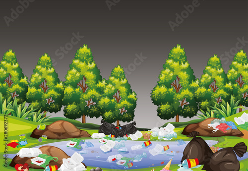 rubbish in park scene