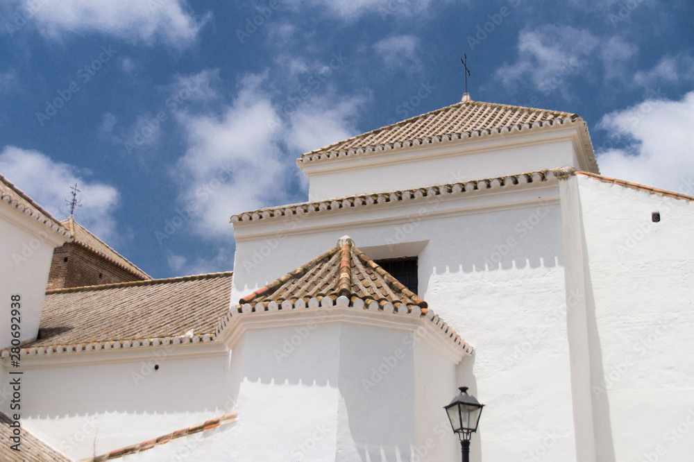 Obraz premium facade of white houses with orange roof tiles in Mijas. Andalusia, Spain