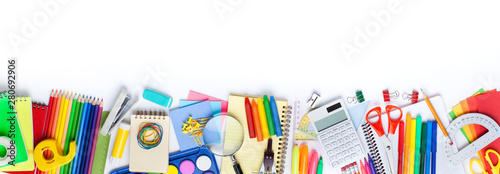 School supplies on white background. Back to school concept.. photo