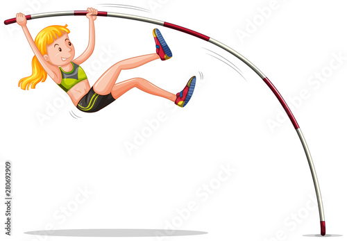Pole vaulting girl isolated on white