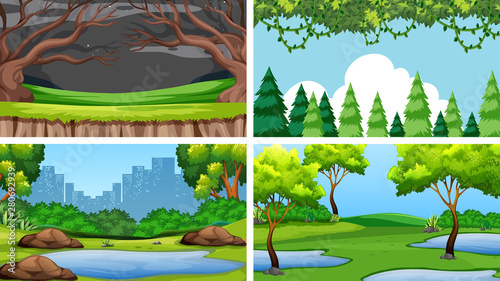 Set of scenes in nature setting