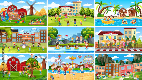 Set of scenes in nature setting