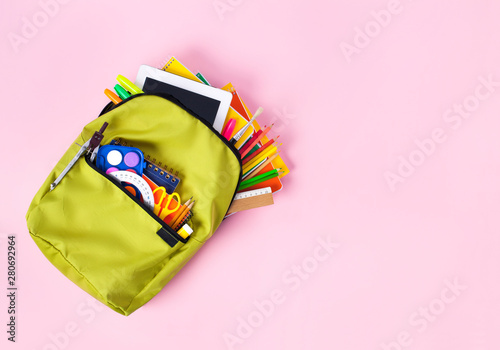 Obraz na płótnie School backpack isolated on pink background.