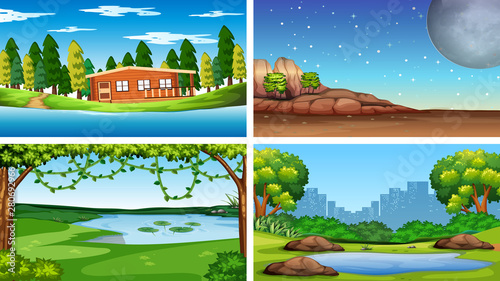 Set of nature scenes day and night