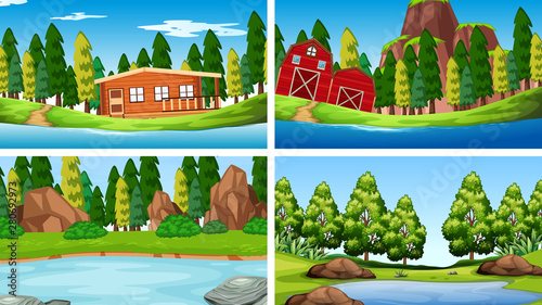 Set of scenes in nature setting
