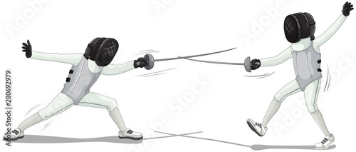 Two athletes fencing isolated