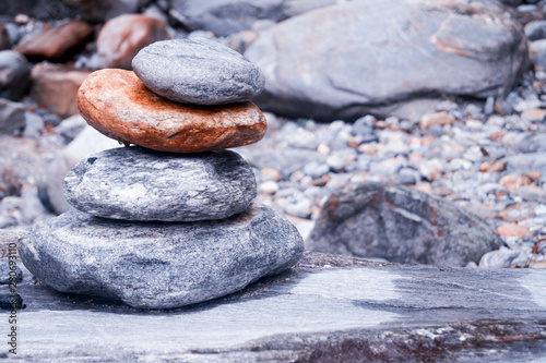 pile of stones in Valley Verzasca Switzerland. Spa scene photo