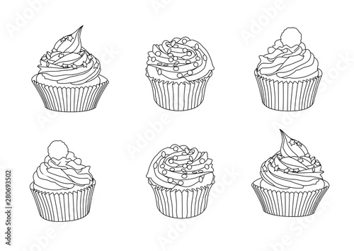 Line cupcakes on white background illustration vector 