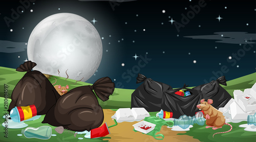 Rubbish in park scene
