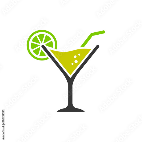 Cocktail glass icon vector. Illustration of cocktail glass with lemon isolated on white background