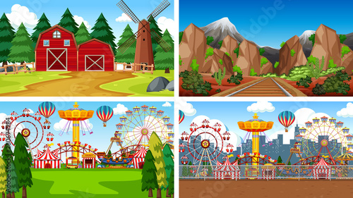 Set of scenes in nature setting