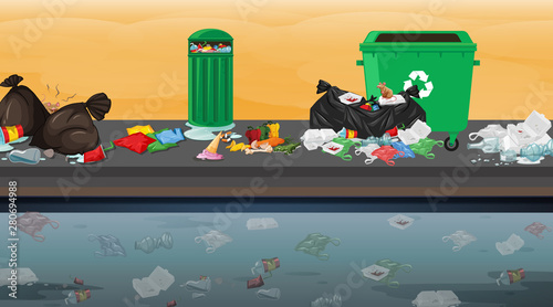 Rubbish in park scene