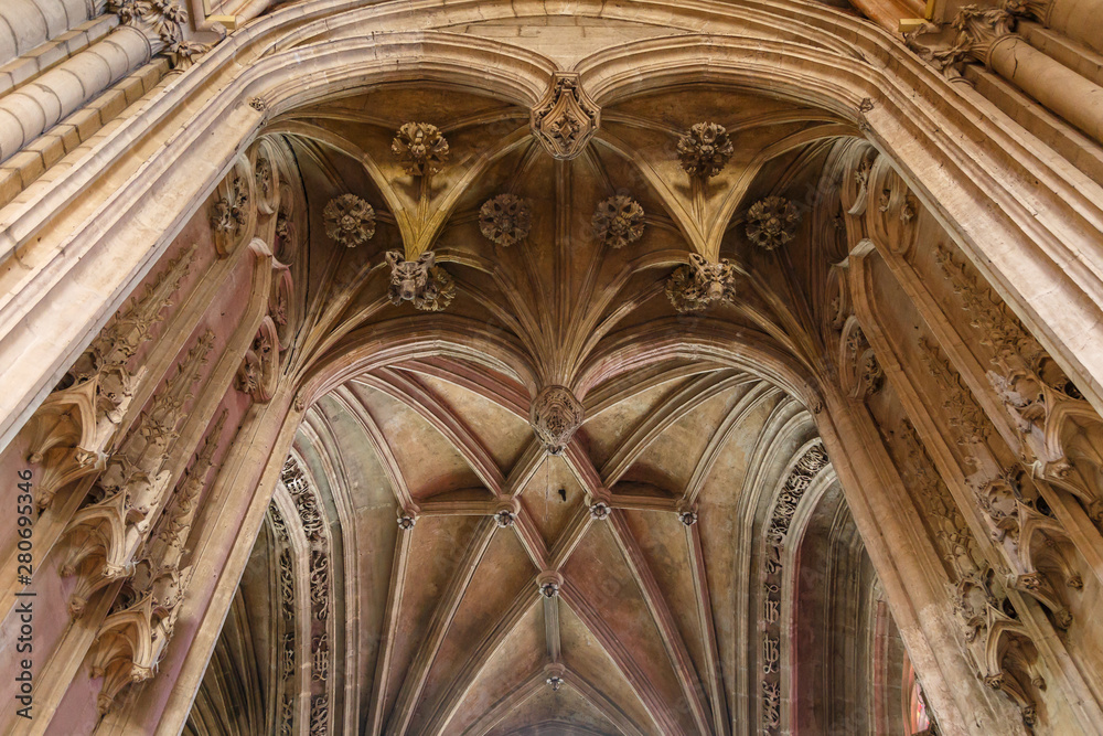 LYON / FRANCE - JULY 2015: Gothic interior of Lyon cathedral church, France LYON / FRANCE - JULY 2015: Gothic interior of Lyon cathedral church, France