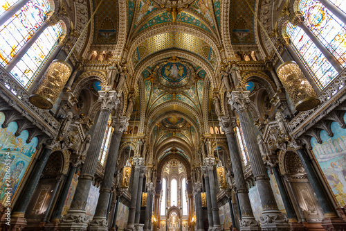 LYON / FRANCE - JULY 2015: Interior decoration of Basilica of Notre-Dame de Fourviere in Lyon, France