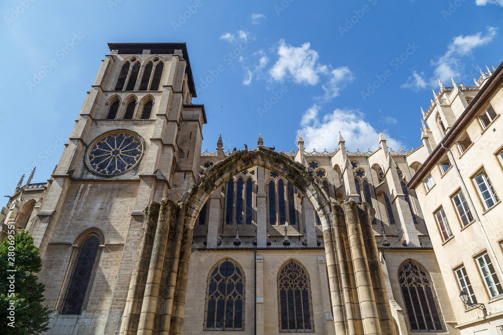 Gothic cathedral church in the historic centre of Lyon, France