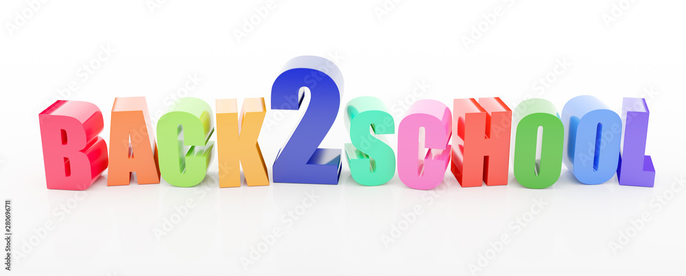 Back to school colorful text on white background 3D render