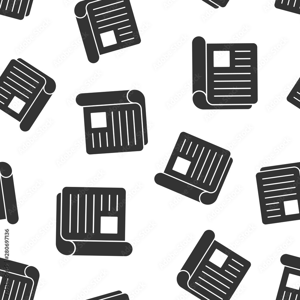Magazine page icon seamless pattern background. News vector illustration on white isolated background. Brochure business concept. Magazine page icon seamless pattern background. News vector illustration on white isolated background. Brochure business concept.