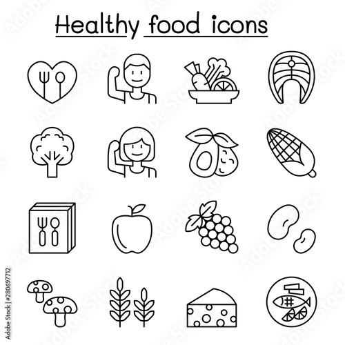 Healthy food icon set in thin line style