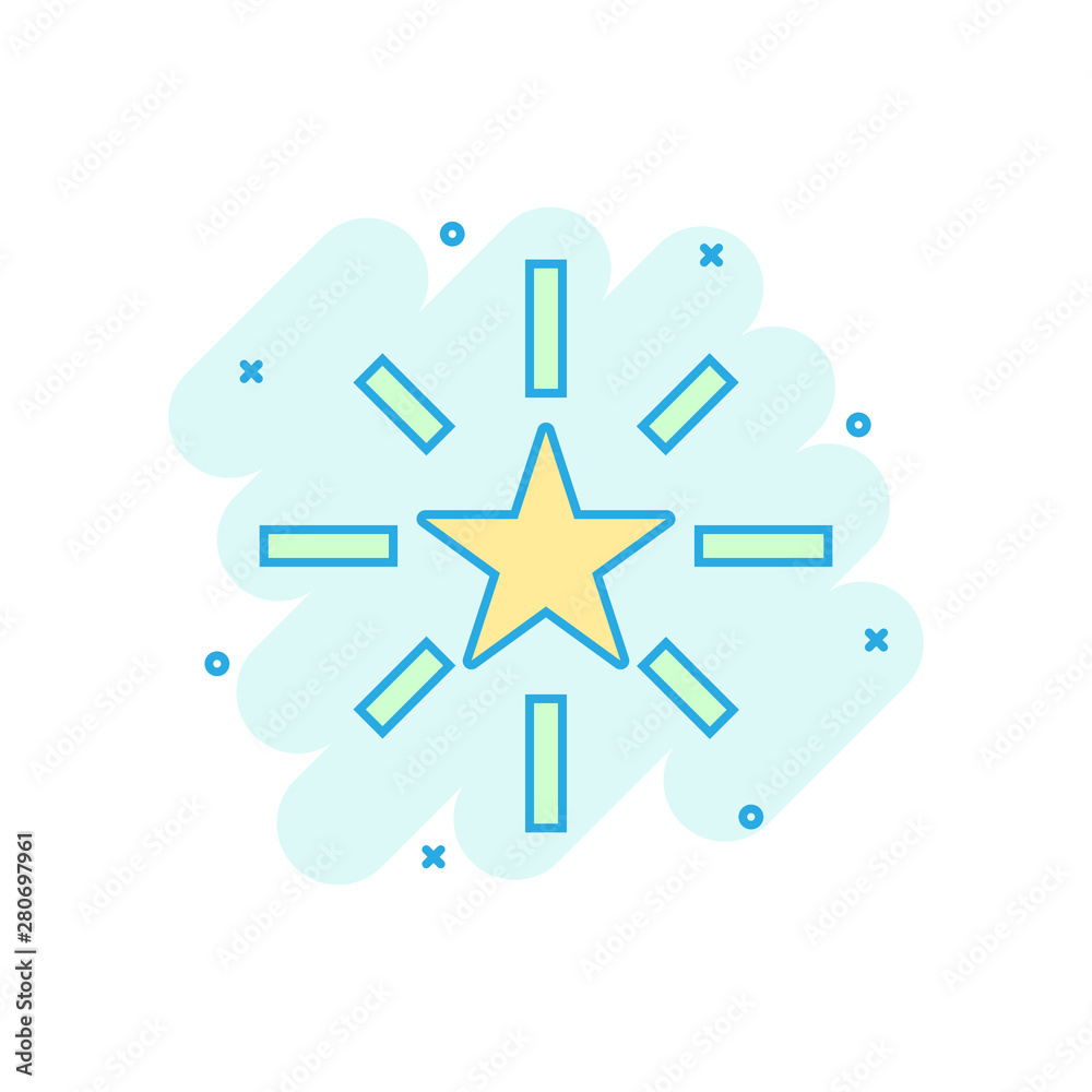 Excellence icon in comic style. Star ribbon vector cartoon illustration on white isolated background. Award medal business concept splash effect. Excellence icon in comic style. Star ribbon vector cartoon illustration on white isolated background. Award medal business concept splash effect.