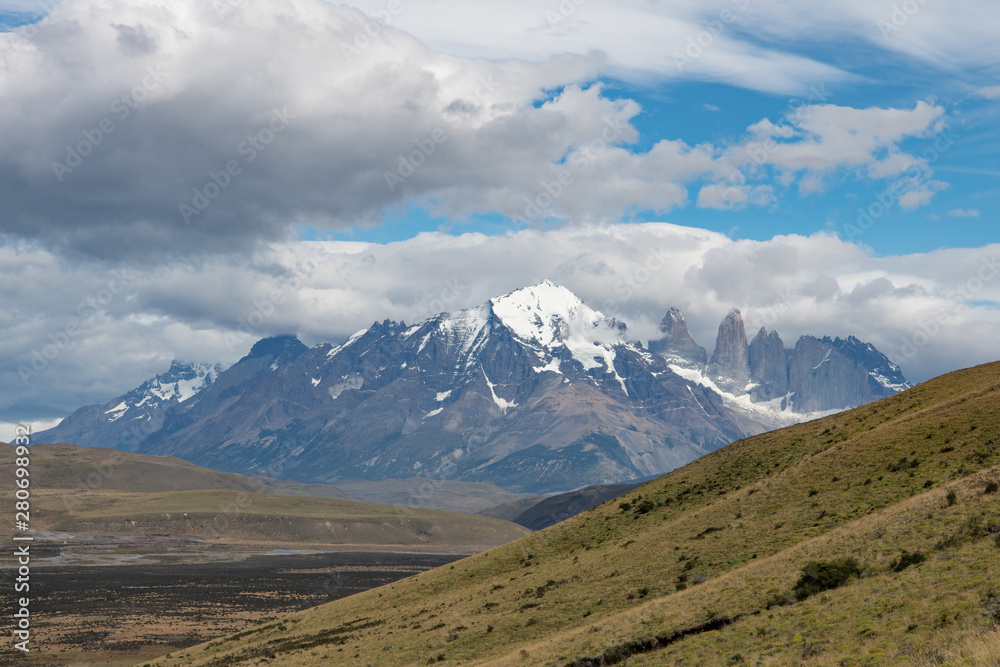 towers, mountains and clouds in Patagonia