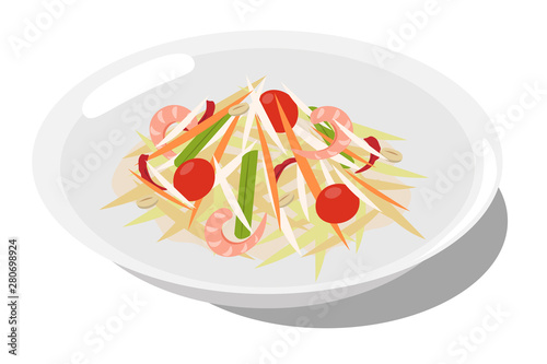 Thai Papaya Salad - Som Tam. Vector illustration on a white background.