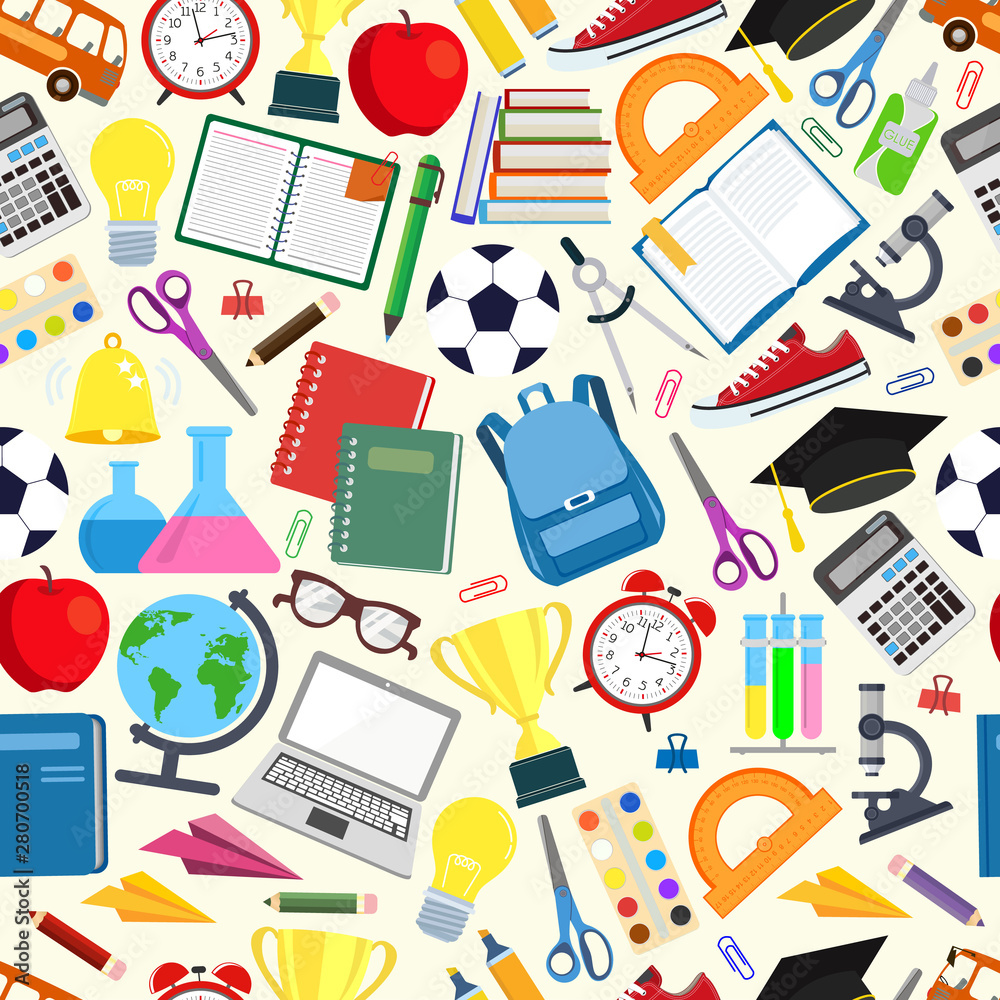 School. Seamless pattern. Back to school. Vector illustration with infinitely repeating elements School. Seamless pattern. Back to school. Vector illustration with infinitely repeating elements