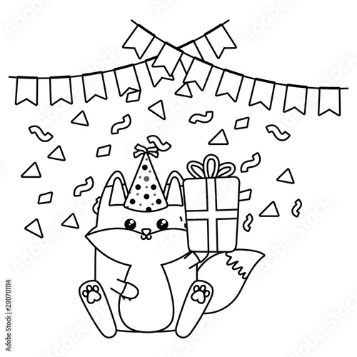 Kawaii fox and happy birthday design