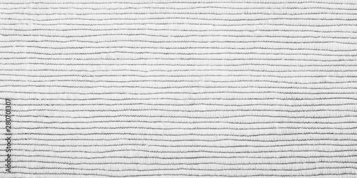 Panorama weave white and black fabric horizontal lines pattern texture background. Panoramic woven white and black textile texture surface