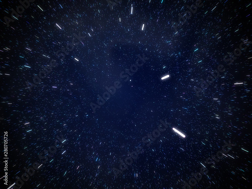 Star fields hyperspace jump in galaxy travel background (3d render).