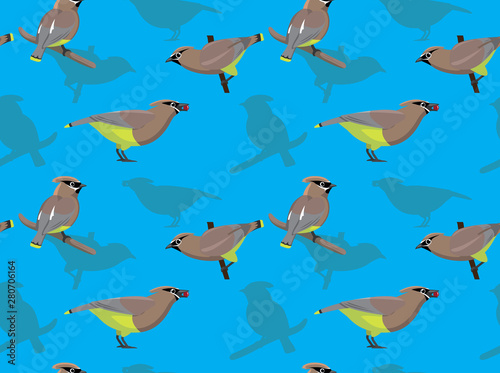Bird Cedar Waxwing Cartoon Background Seamless Wallpaper
