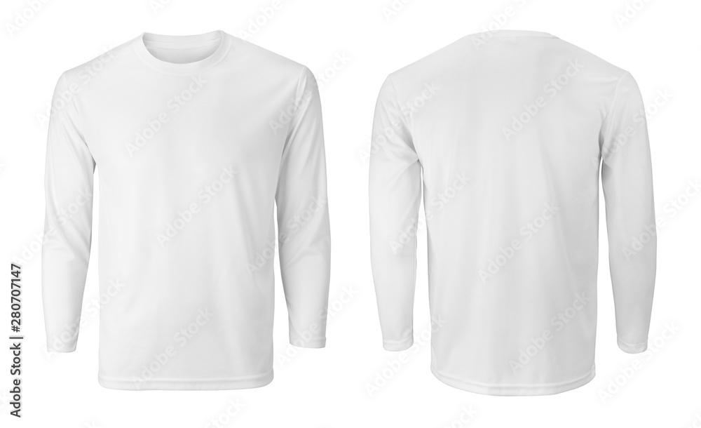 Men's long sleeve white t-shirt with front and back views isolated on white Men's long sleeve white t-shirt with front and back views isolated on white