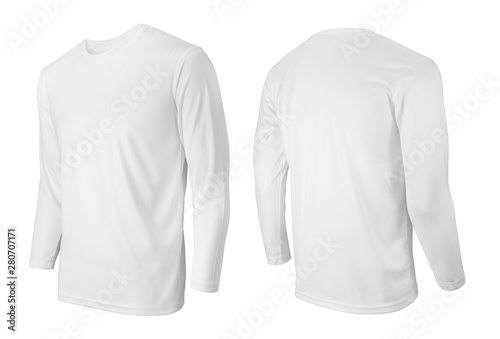 Long sleeve white t-shirt front and back side view isolated on white
