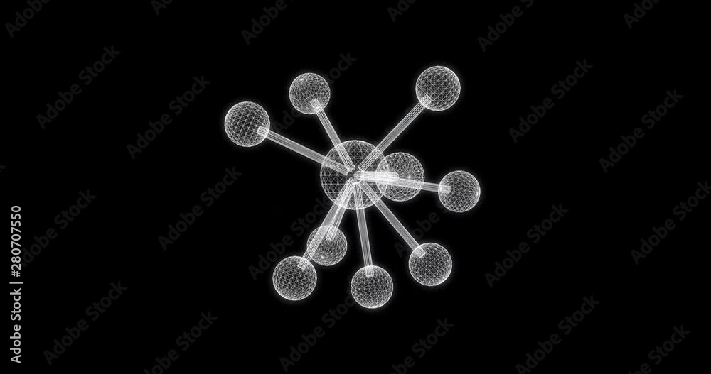 Hologram screen 3d of a molecule with bonds - loop