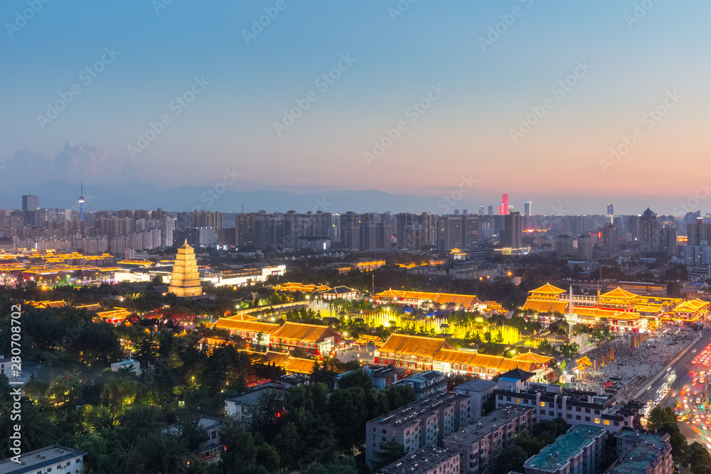 beautiful xian nightfall cityscape