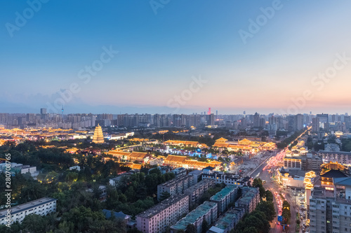 beautiful xian dusk cityscape