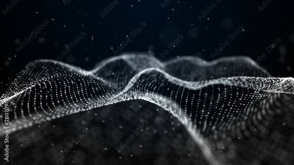Futuristic background of points and lines with a dynamic wave. Big data ...