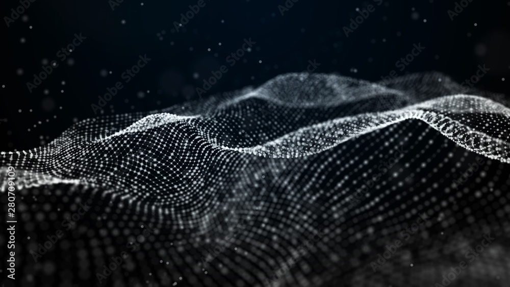 Futuristic background of points and lines with a dynamic wave. Big data ...