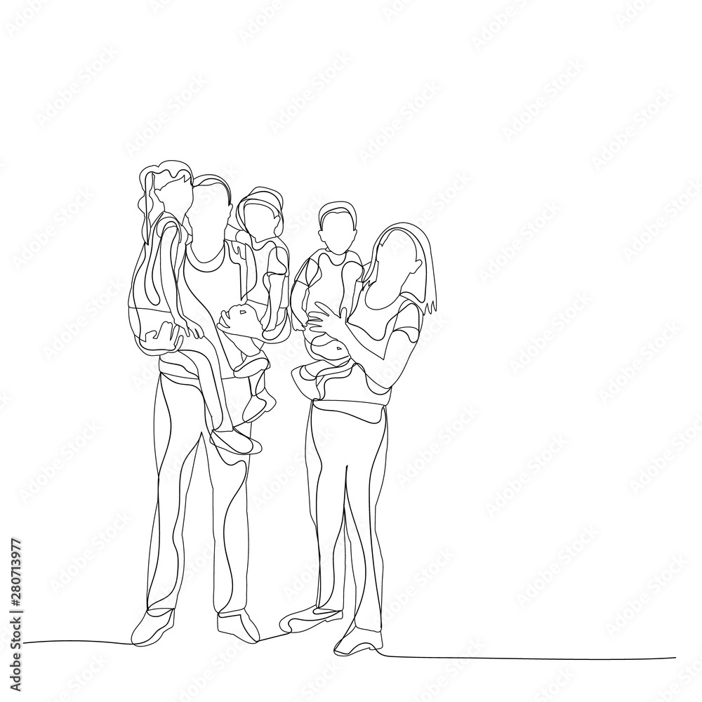 lines with family, parents and children sketch