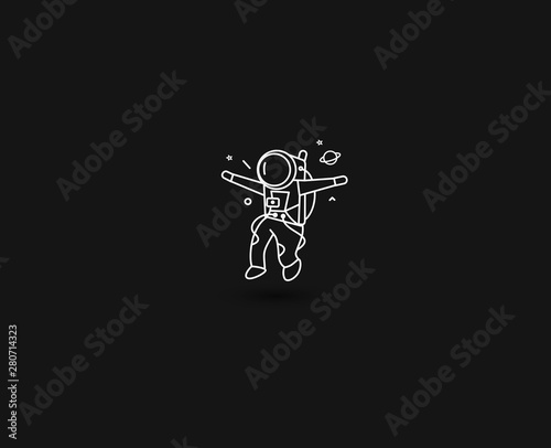 Astronaut Flat Line Art Design Illustration.