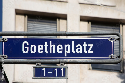 street sign Goetheplatz (Goethe square) in Frankfurt
