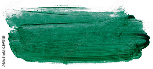 Fototapeta Naklejka Na Ścianę i Meble -  green acrylic stain element on white background. with brush and paint texture hand-drawn. acrylic brush strokes abstract fluid liquid ink pattern