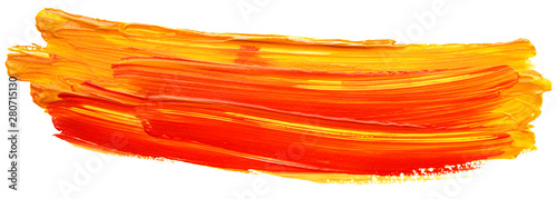 red orange yellow acrylic stain element on white background. with brush and paint texture hand-drawn. acrylic brush strokes abstract fluid liquid ink pattern