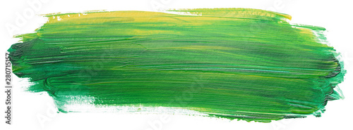 green yellow acrylic stain element on white background. with brush and paint texture hand-drawn. acrylic brush strokes abstract fluid liquid ink pattern photo